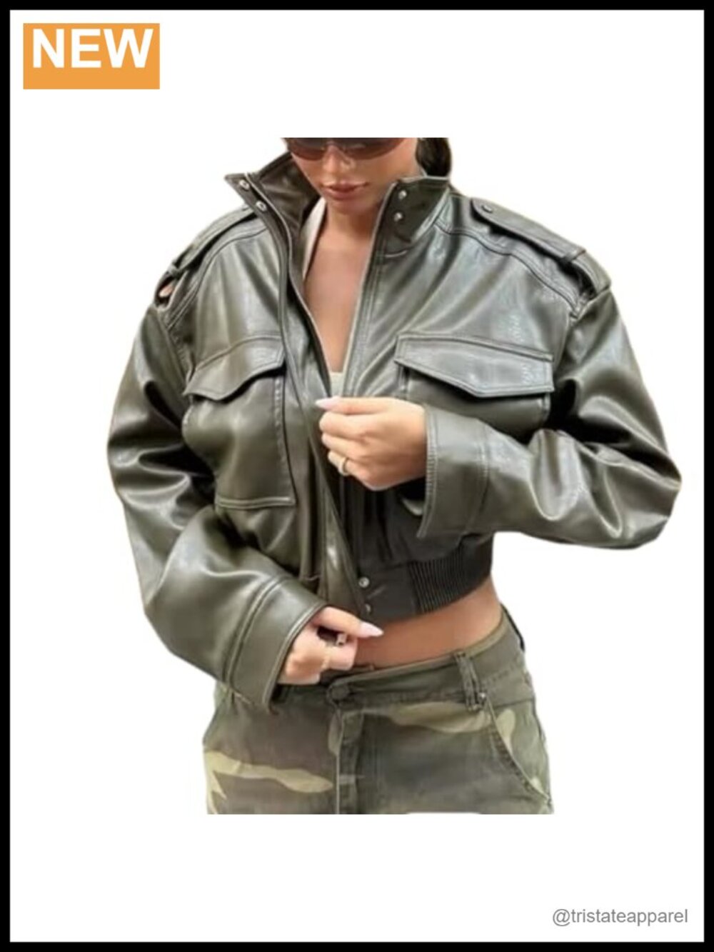 Faux Leather Cropped Moto Jacket Women Zip Up Bomber Streetwear